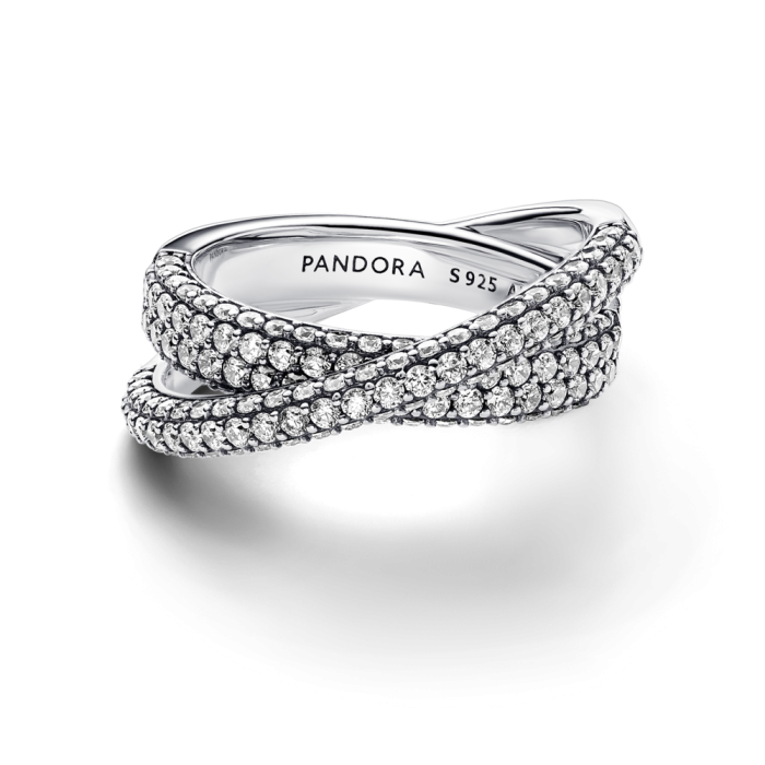 Dual Band Sterling Silver Ring With Clear Cubic Zirconia