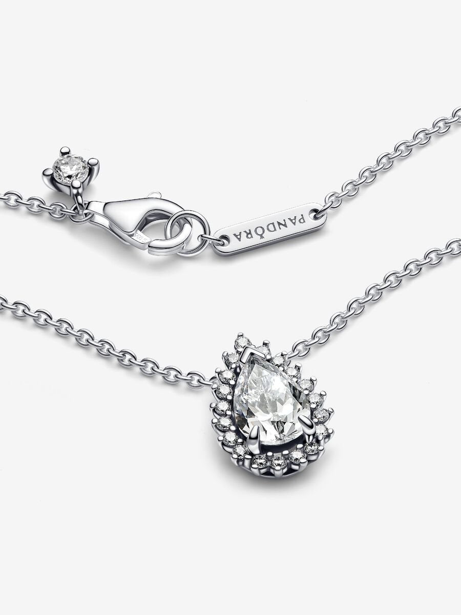 Sparkling Pear Halo Collier Necklace