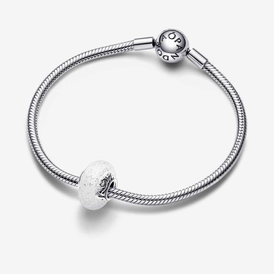 Glittery White Murano Glass Mom & Love Charm