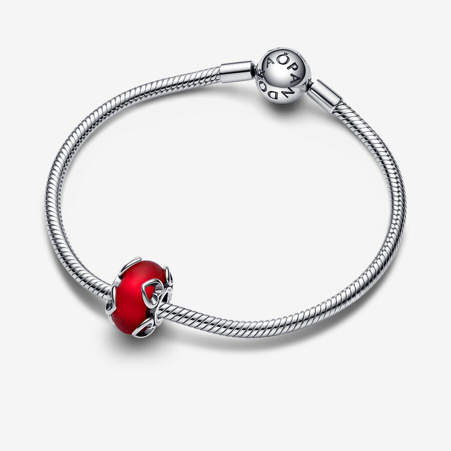 Frosted Red Murano Glass & Hearts Charm