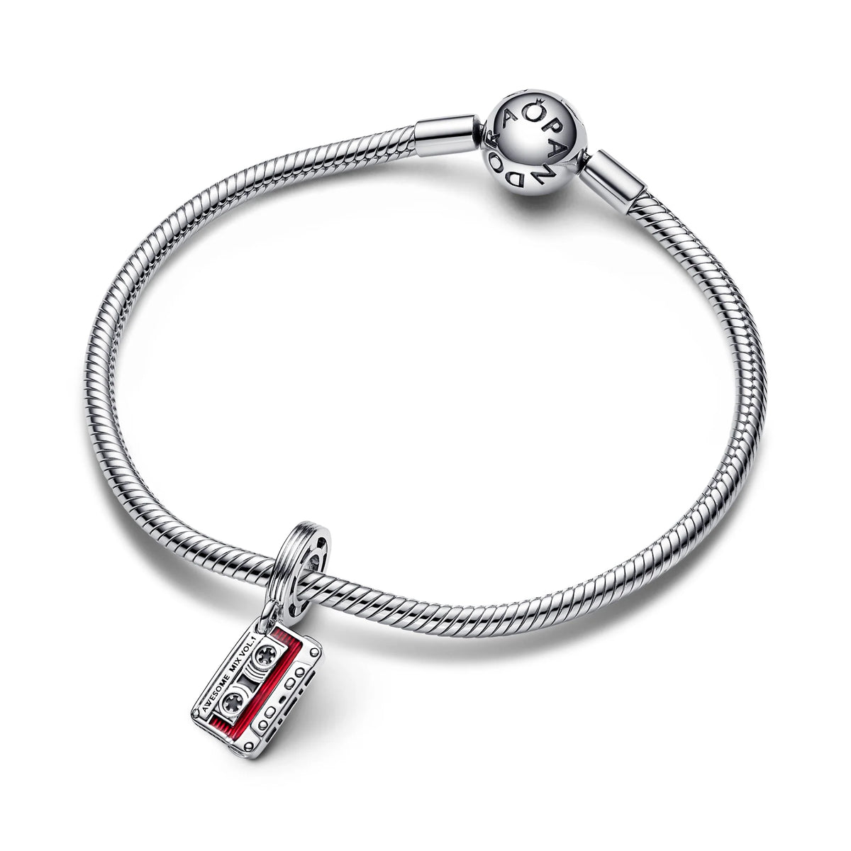 Marvel Cassette Tape Sterling Silver Dangle With Black And Transparent Red Enamel
