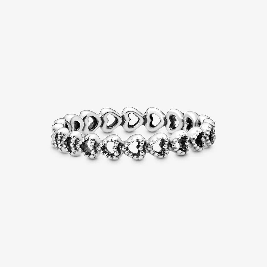 Openwork heart silver ring