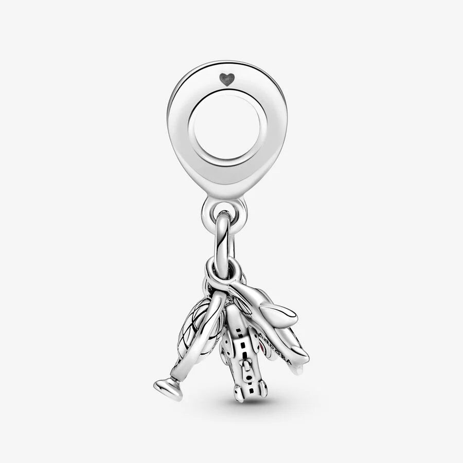 Airplane, Globe & Suitcase Dangle Charm