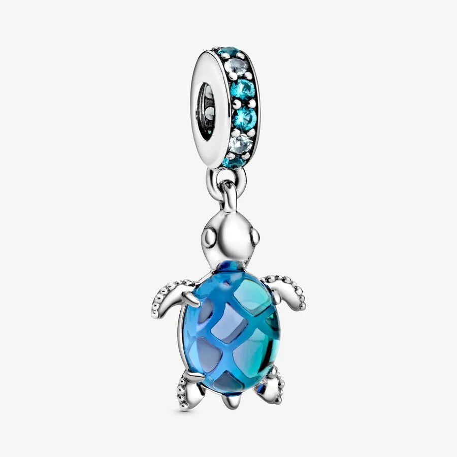 Murano Glass blue Sea Turtle Dangle Charm