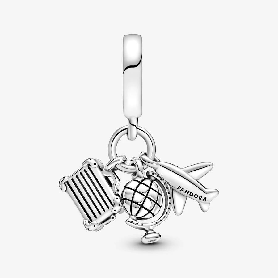 Airplane, Globe & Suitcase Dangle Charm