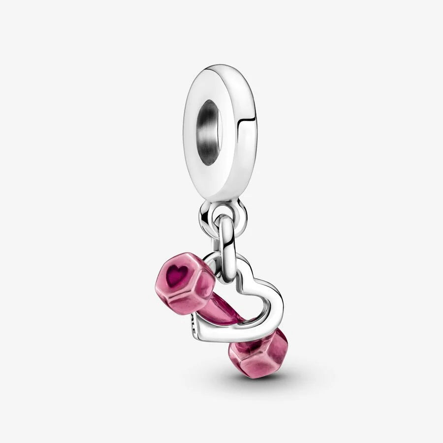 Dumbbell & Heart Dangle Charm
