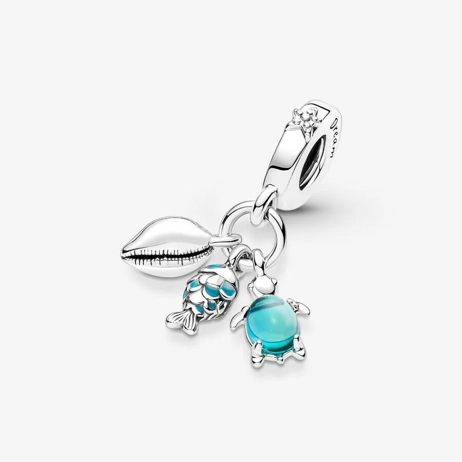 Fish, Sea Turtle & Conch Triple Dangle Charm