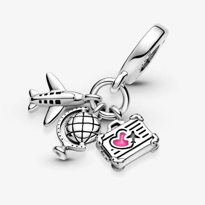 Airplane, Globe & Suitcase Dangle Charm