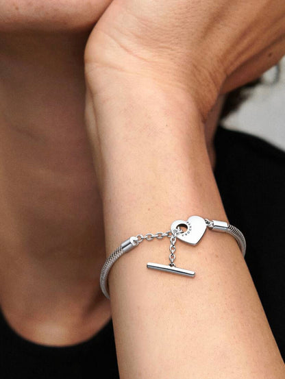 Heart T-Bar Snake Chain Bracelet