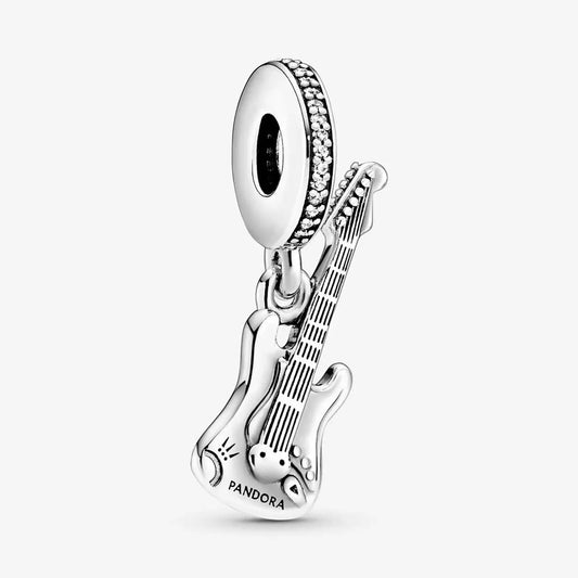 Guitar sterling silver dangle with clear cubic zirconia