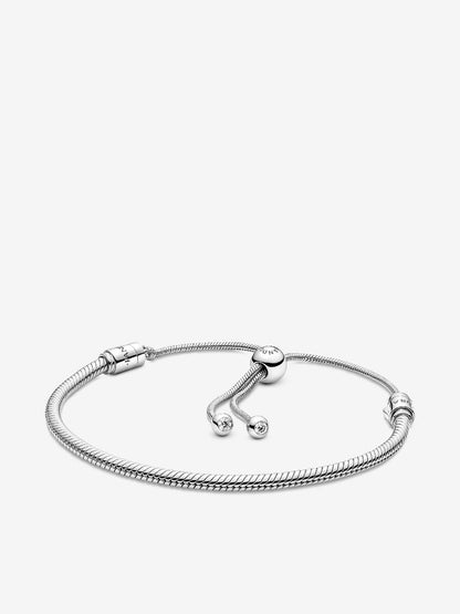Engravable Heart Tag Dangle Charm Snake Chain Slider Bracelet Set