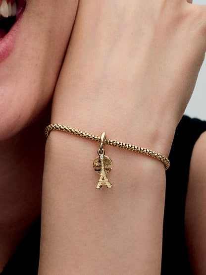 Paris Eiffel Tower Lab-Grown Diamond Engravable Double Dangle Charm