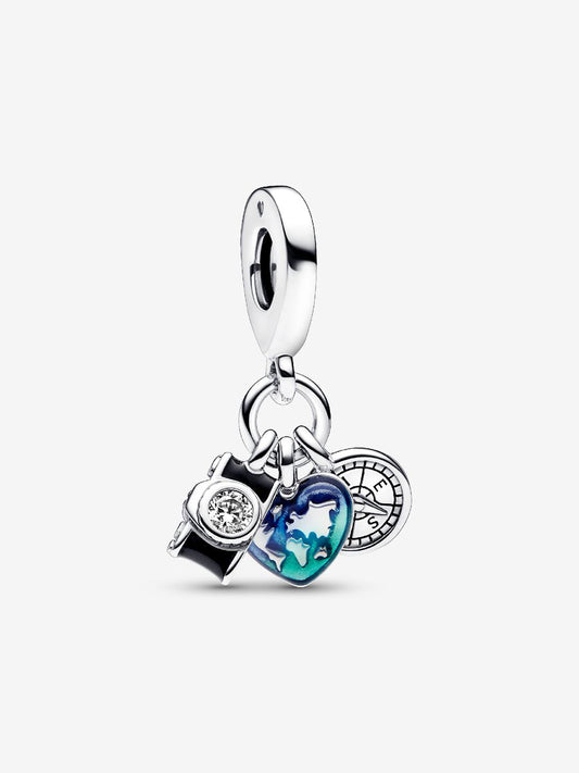 Camera, Heart & Compass Triple Dangle Charm