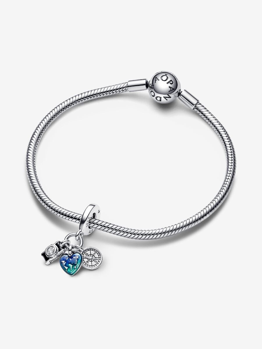 Camera, Heart & Compass Triple Dangle Charm