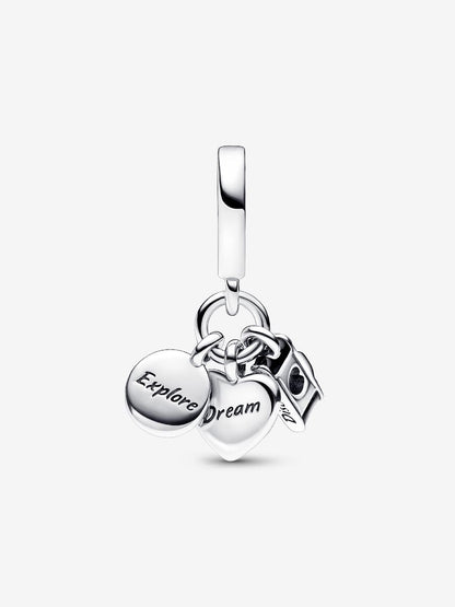 Camera, Heart & Compass Triple Dangle Charm