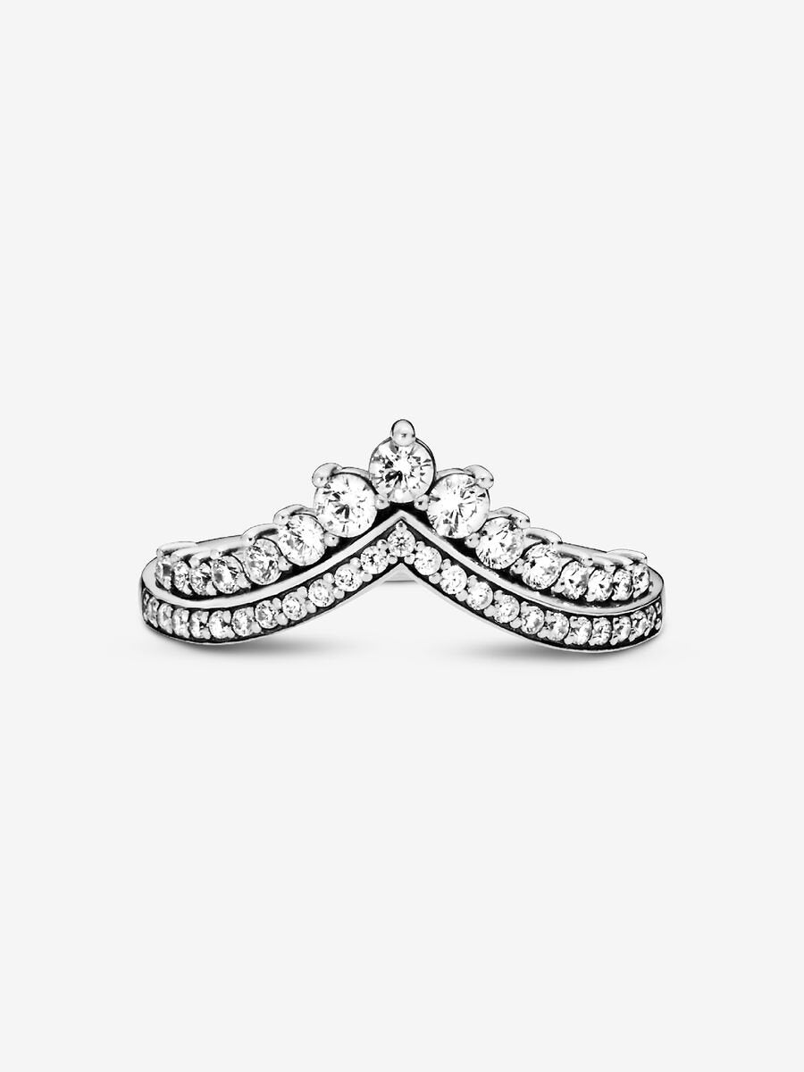 Tiara Wishbone Silver Ring With Clear Cubic Zirconia