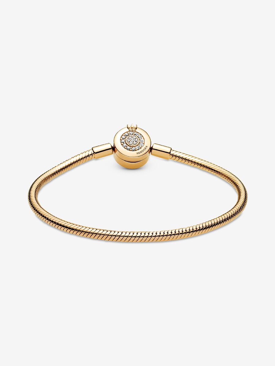 Snake Chain 14K Gold-Plated Bracelet And Crown O Clasp With Clear Cubic Zirconia