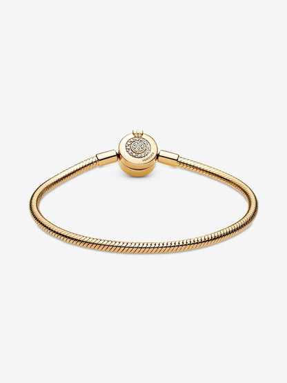 Snake Chain 14K Gold-Plated Bracelet And Crown O Clasp With Clear Cubic Zirconia