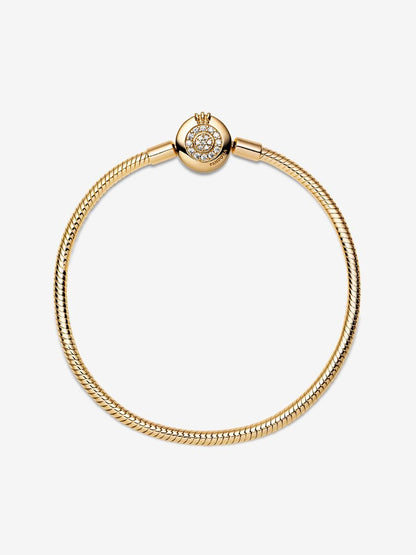 Snake Chain 14K Gold-Plated Bracelet And Crown O Clasp With Clear Cubic Zirconia