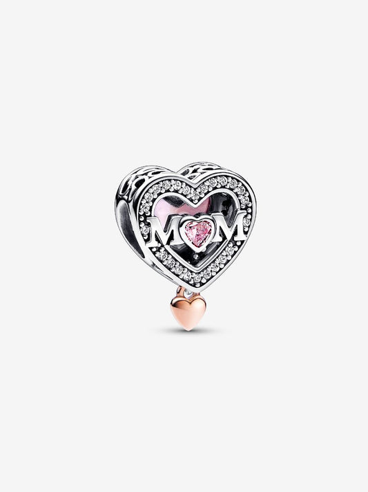 Two-tone Openwork Mom & Heart Charm