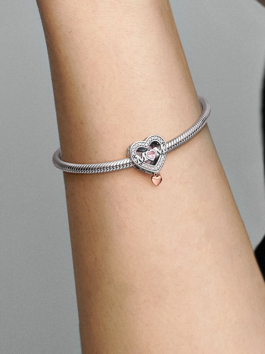 Two-tone Openwork Mom & Heart Charm