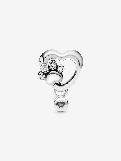 Sparkling Paw Print & Heart Charm