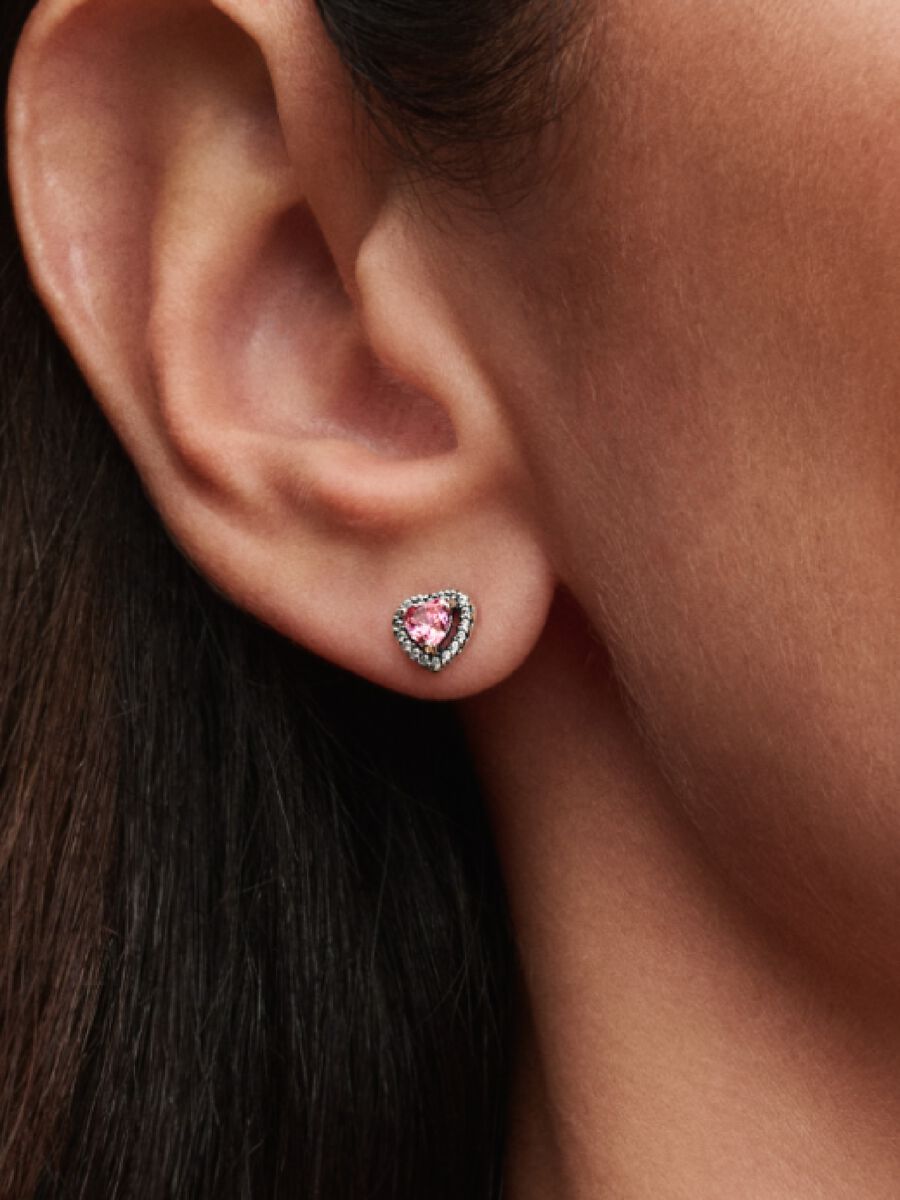 Elevated Pink Heart Stud Earrings