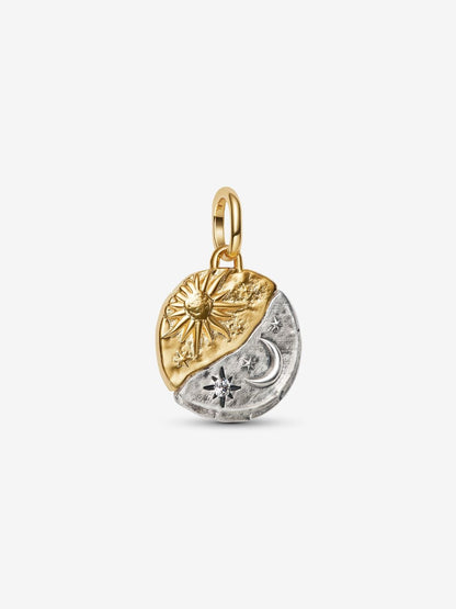 Sun and Moon Medallion Charm
Sterling silver, 14k gold plating
