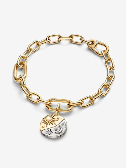 Sun and Moon Medallion Charm
Sterling silver, 14k gold plating