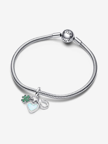 Four Leaf Clover, Heart and Horseshoe Triple Dangle Charm