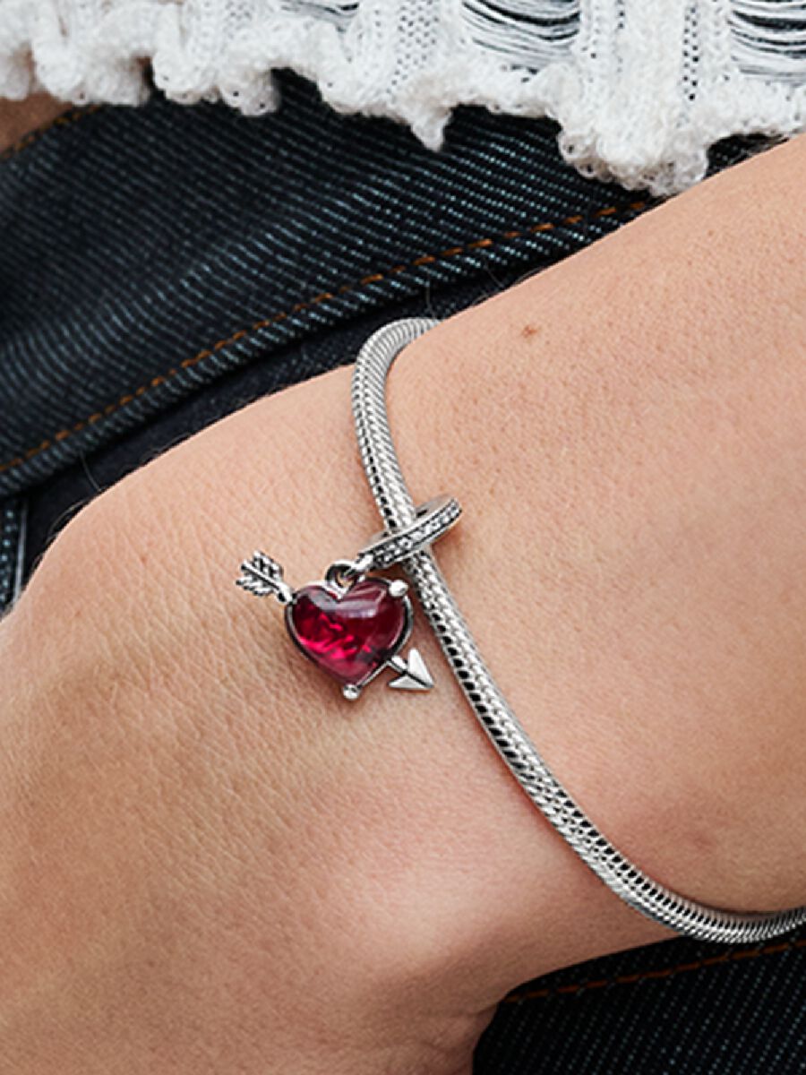 Red Heart & Arrow Murano Glass Dangle Charm