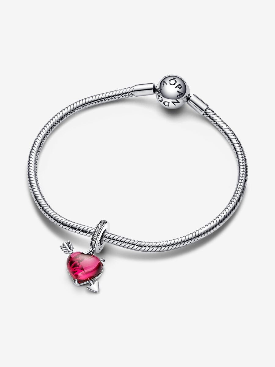 Red Heart & Arrow Murano Glass Dangle Charm