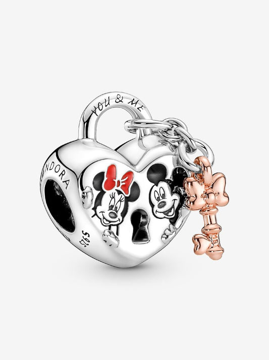 Disney Mickey Mouse & Minnie Mouse Padlock Charm
Sterling silver,14k rose gold plating