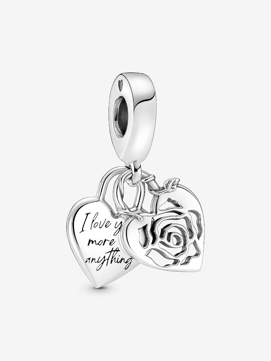 Rose Heart Padlock Dangle Charm