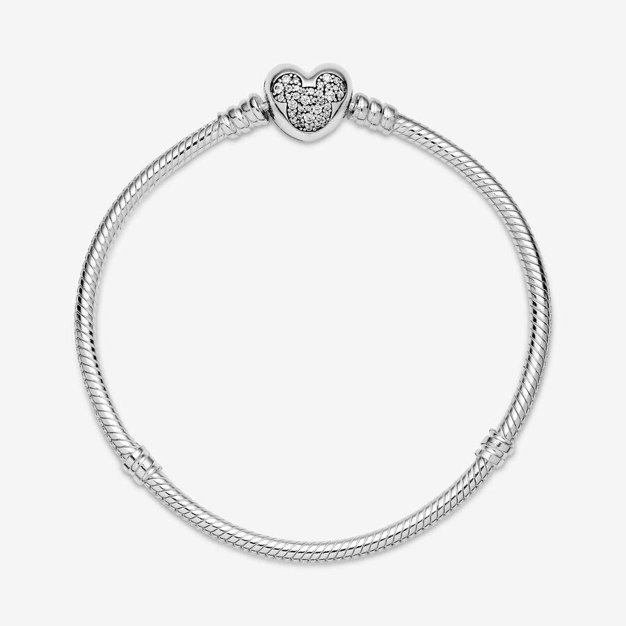 Disney Pandora Moments Mickey Mouse Heart Clasp Snake Chain Bracelet