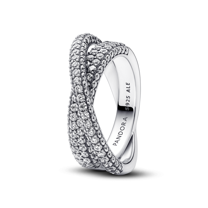 Dual Band Sterling Silver Ring With Clear Cubic Zirconia