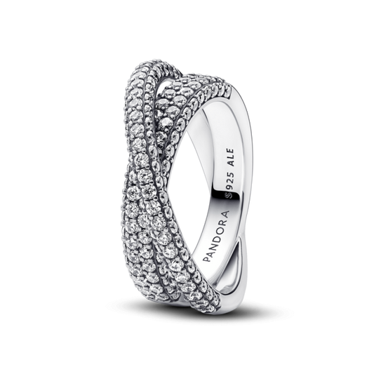 Dual Band Sterling Silver Ring With Clear Cubic Zirconia