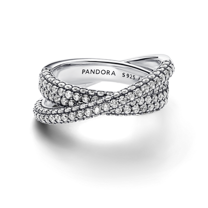 Dual Band Sterling Silver Ring With Clear Cubic Zirconia