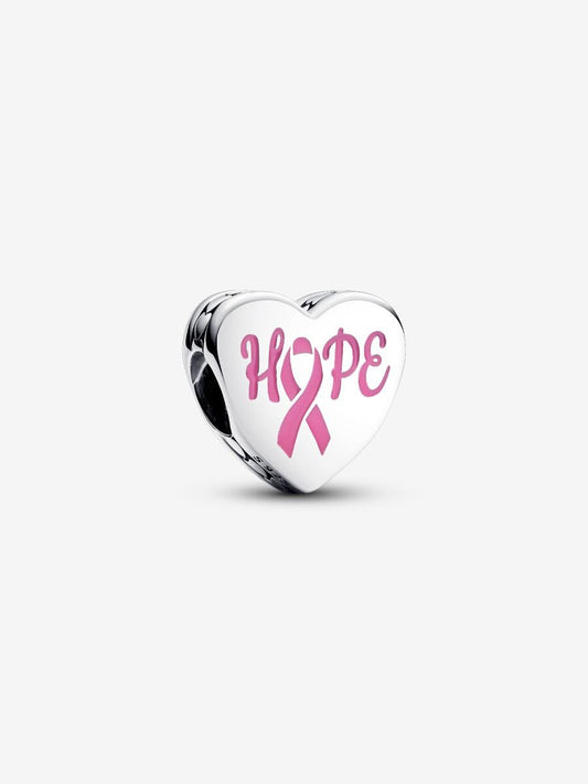 Hope heart sterling silver charm with pink enamel