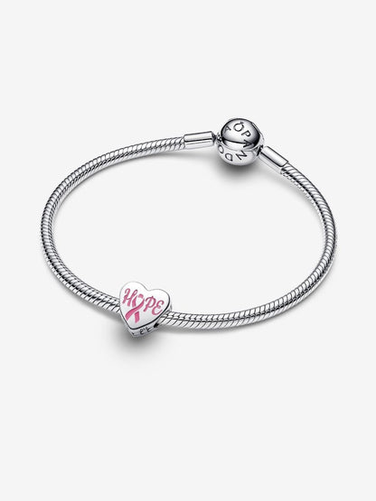 Hope heart sterling silver charm with pink enamel