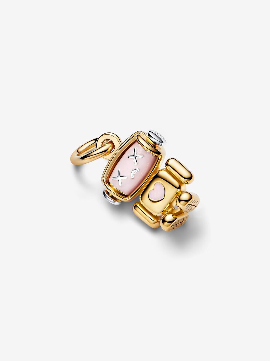 Spinnable Face Robot Dangle Charm
Sterling silver, 14k gold plating