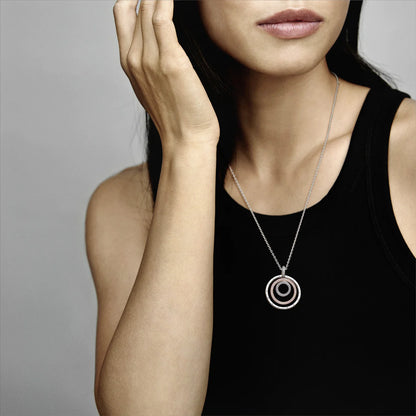 Pandora Logo Interlocking Circles Sterling Silver And 14K Rose Gold-Plated Pendant With Clear Cubic Zirconia And Necklace