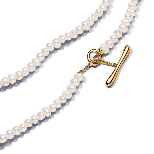 Treated Freshwater Cultured Pearls T-bar Collier Necklace
14k gold plating