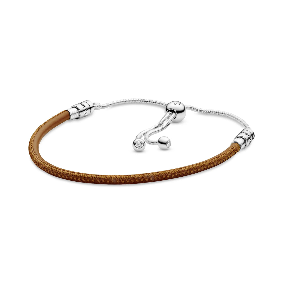 SILVER SLIDING BRACELET WITH GOLDEN TAN BRACELET AND CLEAR CUBIC ZIRCONIA