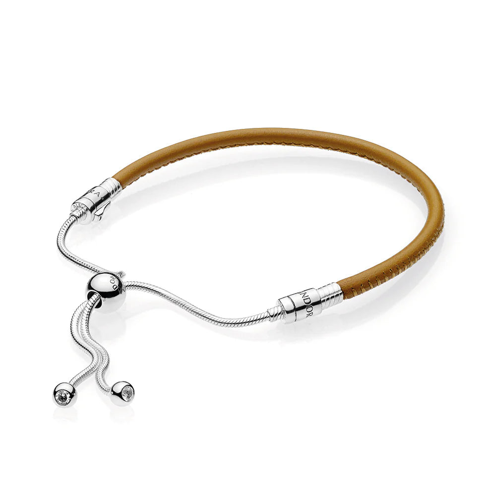 SILVER SLIDING BRACELET WITH GOLDEN TAN BRACELET AND CLEAR CUBIC ZIRCONIA