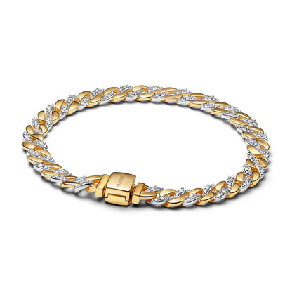 Two-tone Pavé Cuban Chain Bracelet
Sterling silver, 14k gold plating