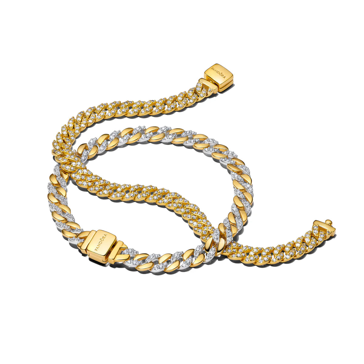 Two-tone Pavé Cuban Chain Bracelet
Sterling silver, 14k gold plating