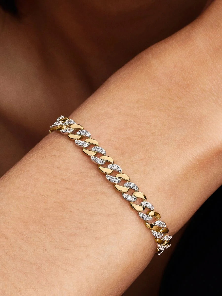 Two-tone Pavé Cuban Chain Bracelet
Sterling silver, 14k gold plating