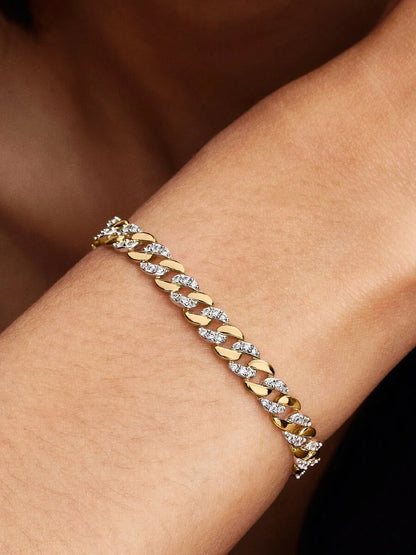 Two-tone Pavé Cuban Chain Bracelet
Sterling silver, 14k gold plating
