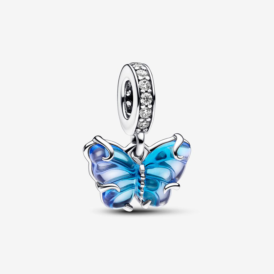 Blue Murano Glass Butterfly Dangle necklace